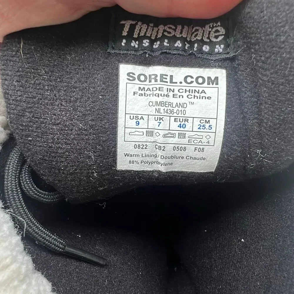 Sorel Cumberland Insulated Waterproof Snow Boots Black Size 9